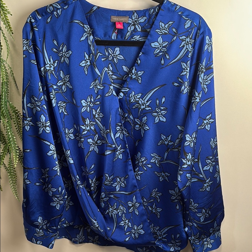 Vince Camuto Blue Wrap Blouse with Long Sleeves